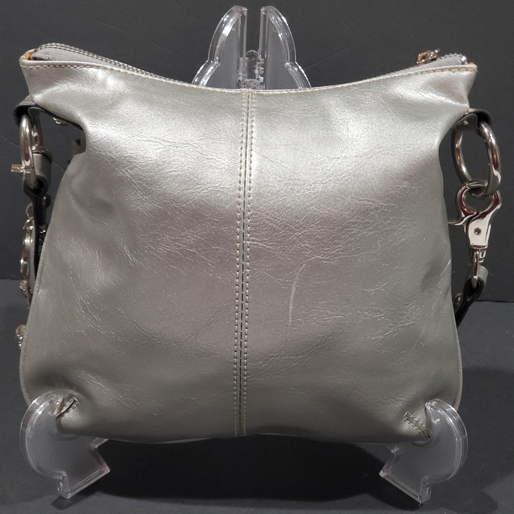 Kathy Van Zeeland Silver Studded Crossbody/Shoulder Bag Purse Handbag & Keychain - Picture 3 of 14